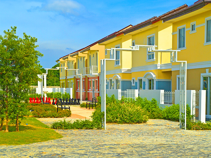 Lancaster New City Cavite row of English countryside inspired houses with the Family Courtyard.